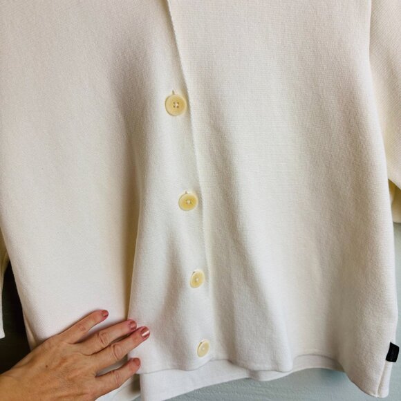 Holebrook Sweden Organic Cotton Knit Polo Sweater Top Ivory Short Sleeve  L - Picture 4 of 9